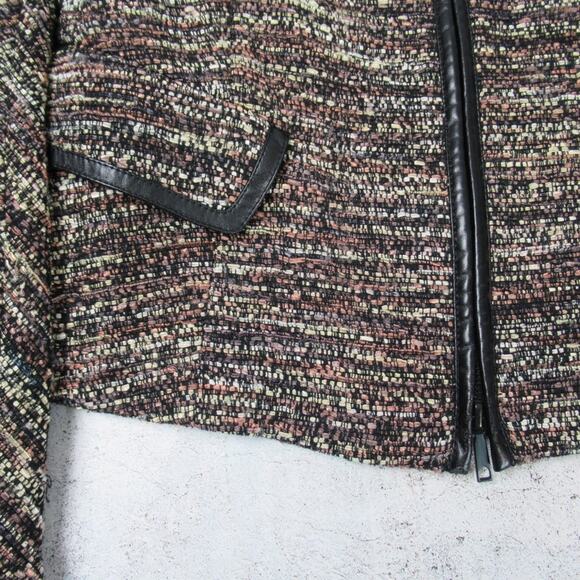 LAFAYETTE 148 NY Brown Tweed Zip Front Evening Jacket Faux Leather Trim Size 4 - Picture 7 of 12